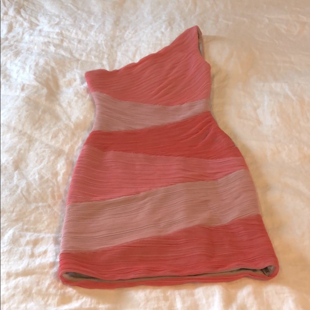 Coral bandage mini dress